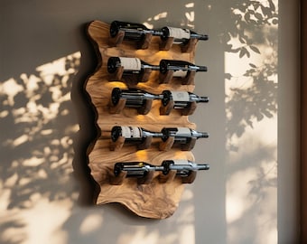 Natural wood wine rack countertop handcrafted wine bottle holder farmhouse wine stand for modern kitchen or home bar decor