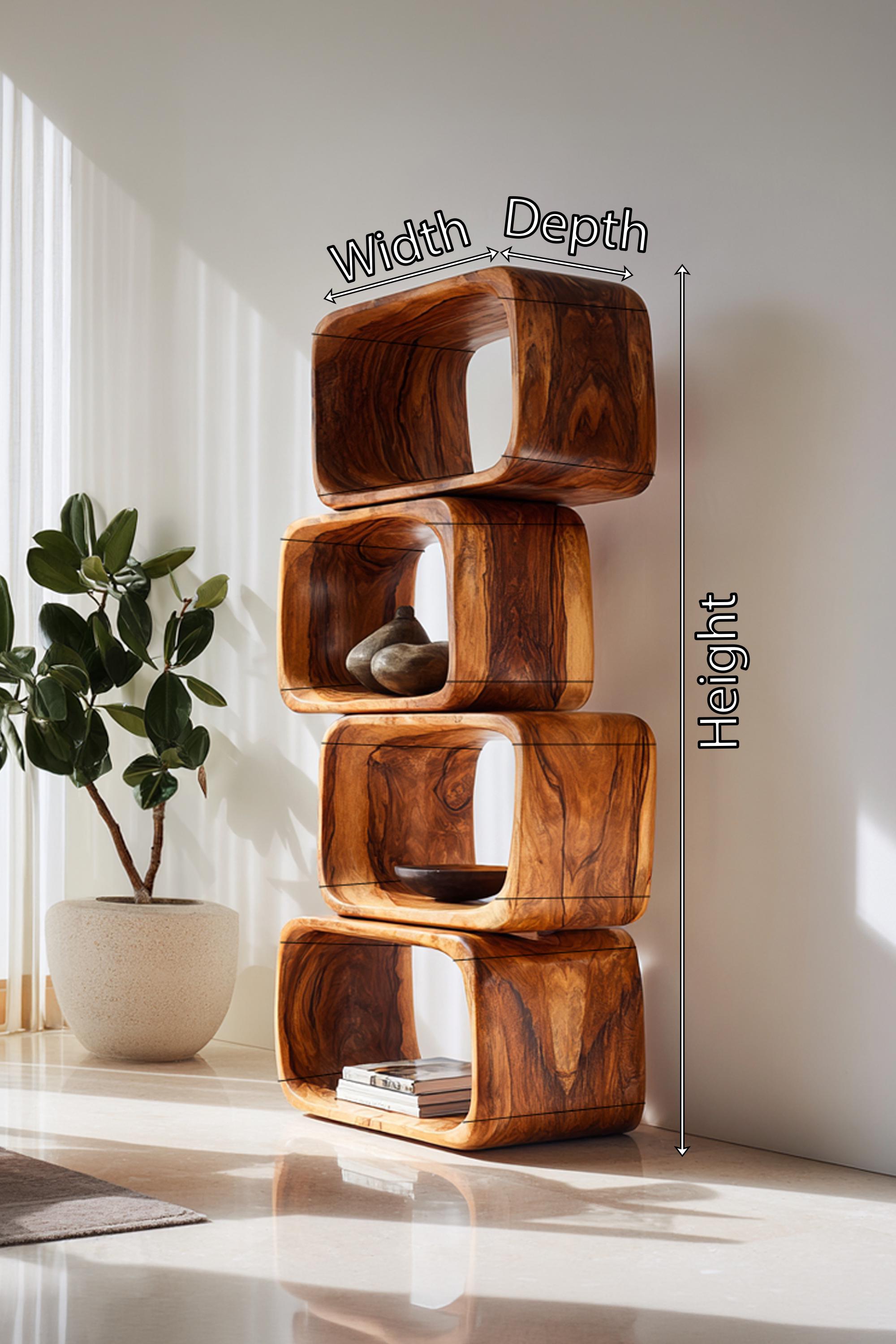 Modern Bookshelf Solid Wood Display Shelf Handcrafted Room Divider Live ...