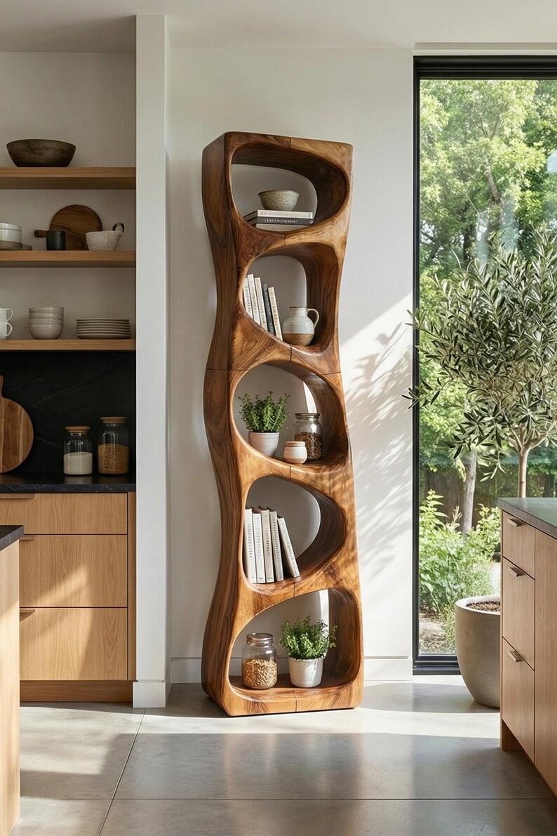 Handcrafted Display Shelf Solid Wood Bookshelf Modern Room Divider ...