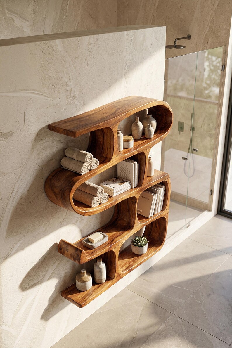 Live Edge Room Divider Natural Wood Bookshelf Handcrafted Display Shelf ...