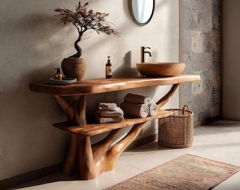 Natural wood bathroom storage modern farmhouse wood vanity cabinet rustic live edge bathroom vanity solid wood bathroom decor