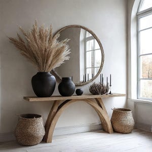 Consola de madera natural rústica hecha a mano, mesa de entrada estrecha, mesa de borde vivo, consola de granja, mueble de consola, mesa de entrada