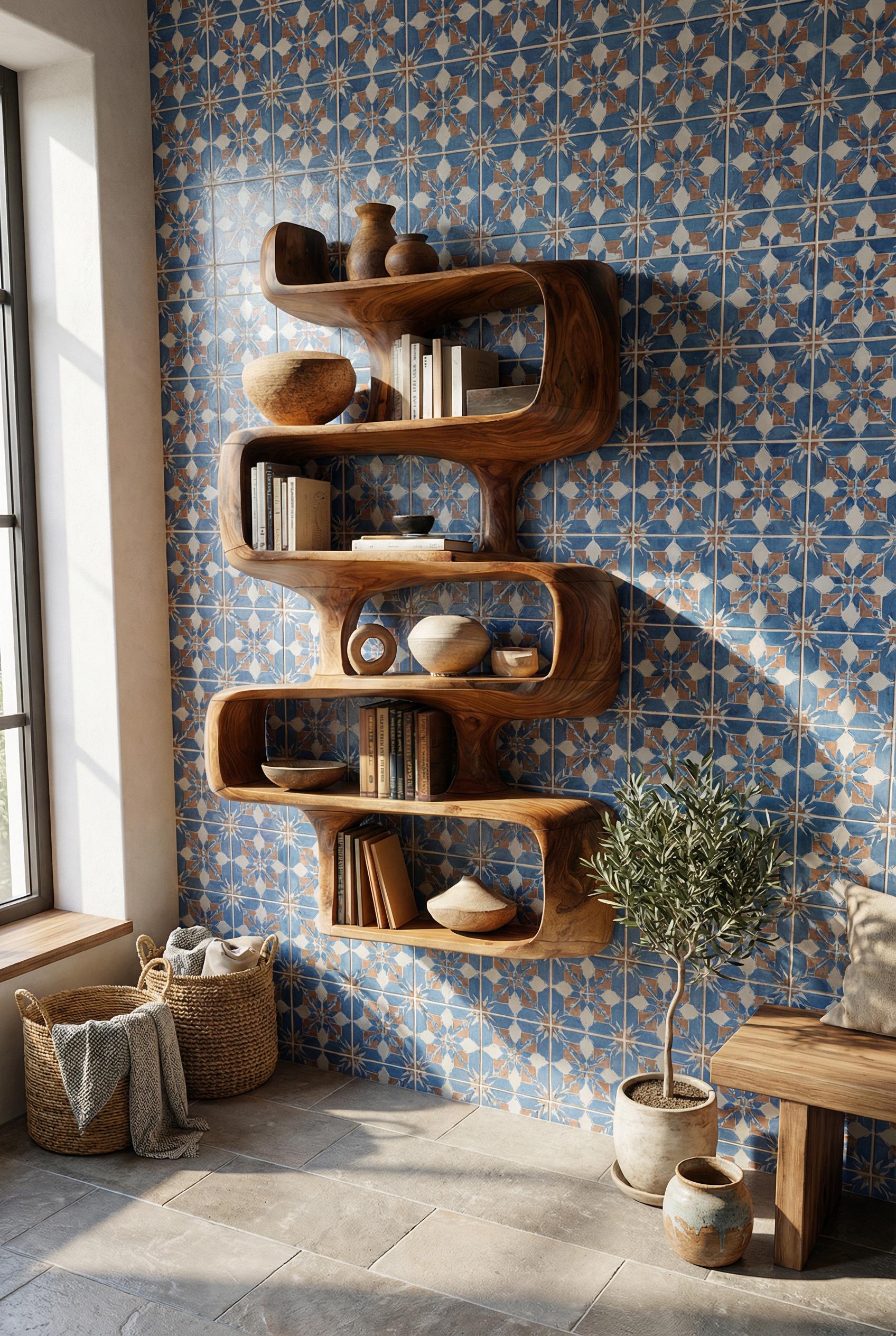 Rustic Bookshelf Handcrafted Display Shelf Solid Wood Room Divider Mid ...