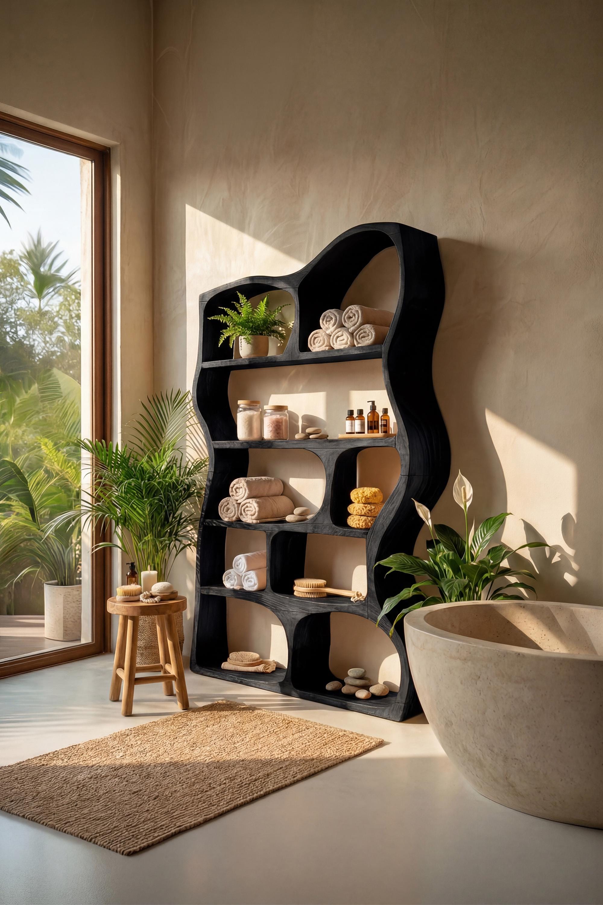 Solid Wood Bookshelf Unique Display Shelf Handcrafted Room Divider Live ...