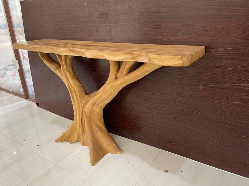 Handcrafted entry way table handmade console table live edge console furniture refined wall table for hallways living room image 9