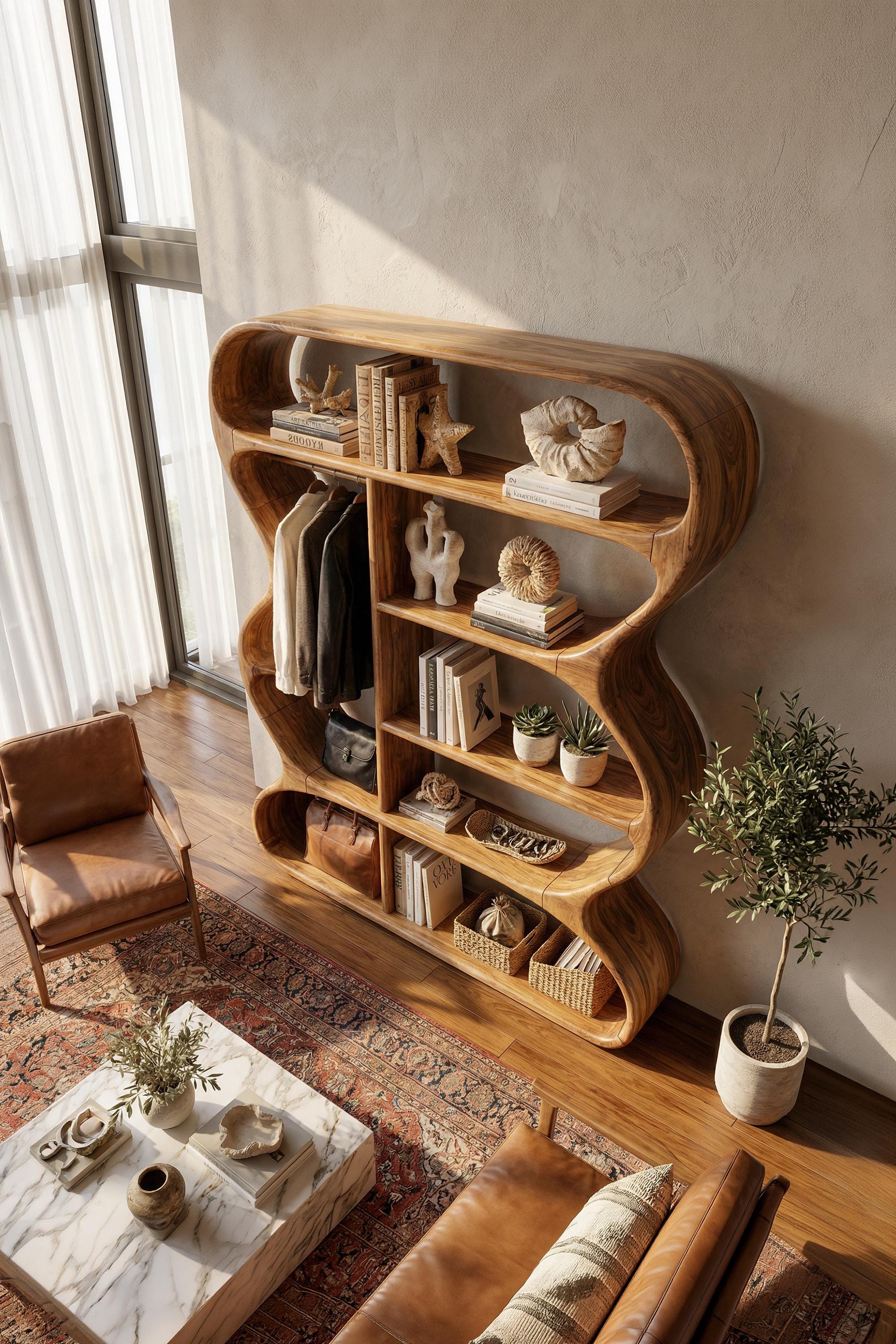 Mid Century Display Cabinet Solid Wood Bookshelf Handcrafted Room ...
