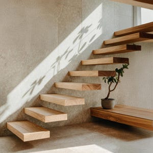 Handmade Staircase Steps Floating Wooden Ladder Live Edge Stairs Rustic Solid Wood Board Farmhouse Interior Stairs Custom Unique Home Decor