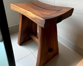 Rustic Wood Shower Seat for Indoor Use Solid Teak Shower Bath Spa Foot Stoo Side Table Water Resistant Rustproof Hardware Bathroom Decor