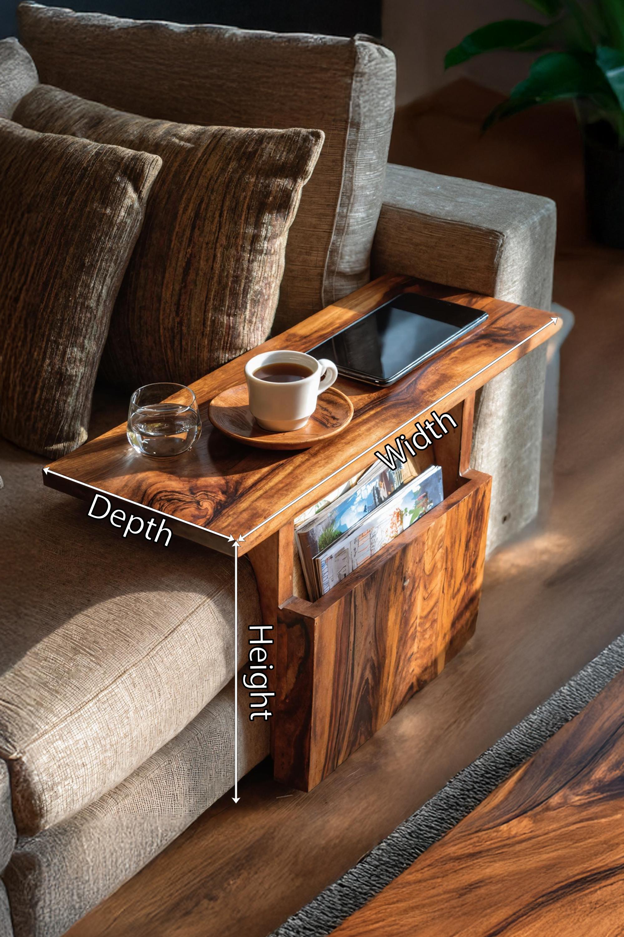 Handcrafted Wood Couch Table Handmade Sofa Side Table Natural