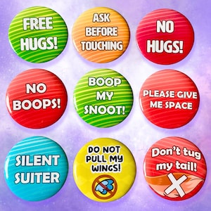 58mm Large Cosplay / Fursuit Consent Badges (Hugs, Space, Wings, Tails)