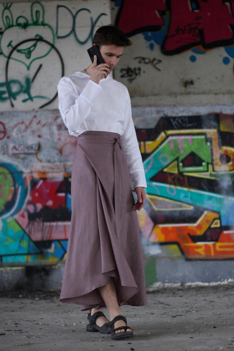 Mens skirt in hakama style Unisex maxi linen skirts Cacao Etsy