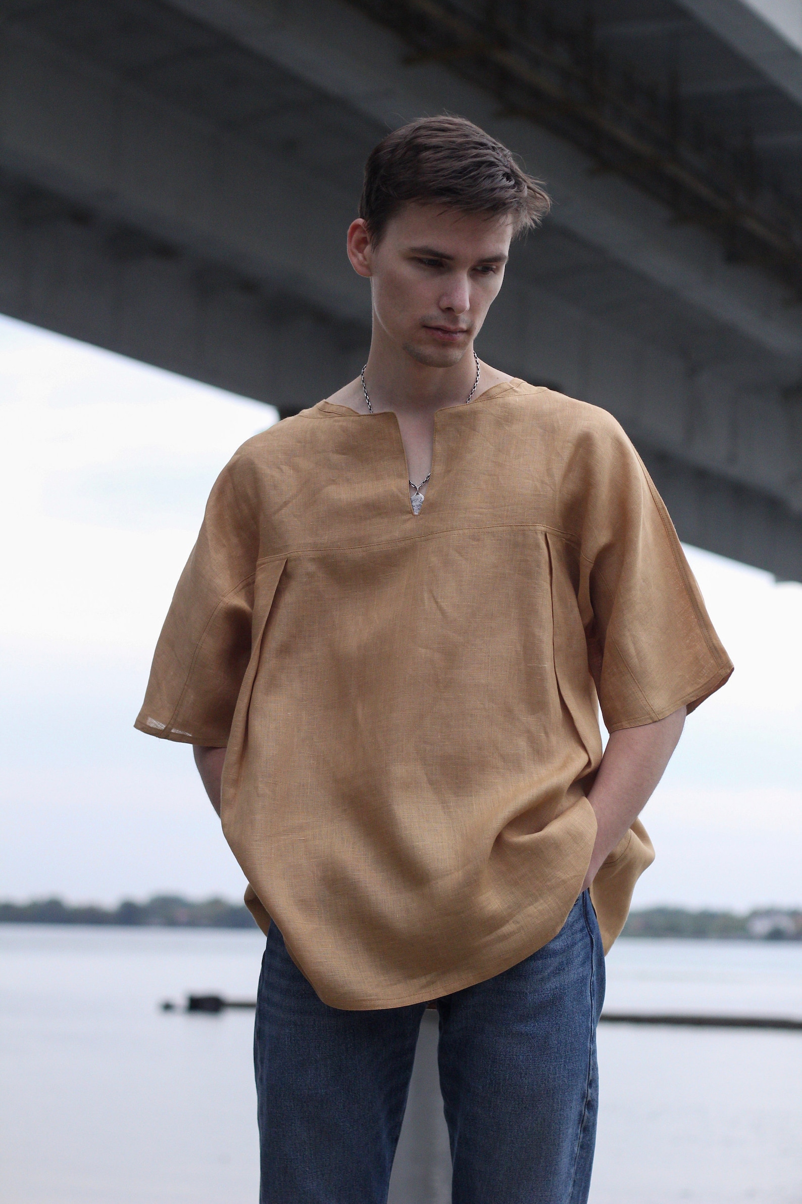 Mens oversized linen tunic shirt Pagan organic summer crop Etsy