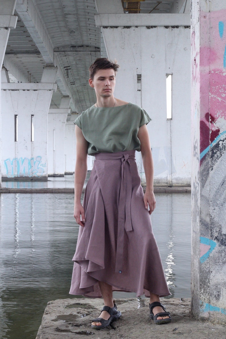 Mens skirt in hakama style Unisex maxi linen skirts Cacao Etsy