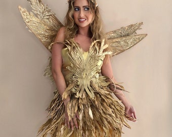 Gold Feather Forest Fairy Costume