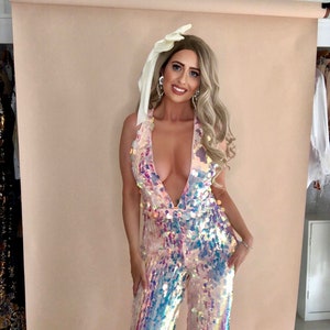 Iridescent sequin jumpsuit cheap