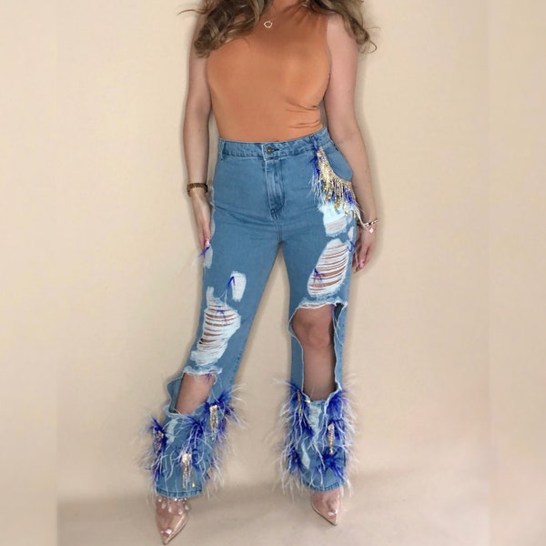 Embellished Jeans - Etsy