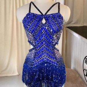 Midnight Blue Tassel Bodysuit – Concert & Party Costume