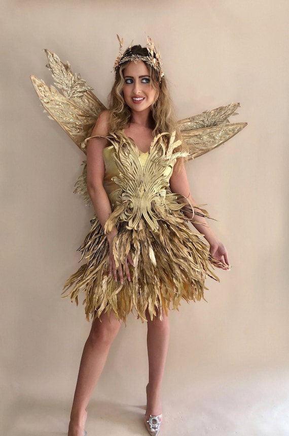 Gold Feather Forest Fairy Costume 