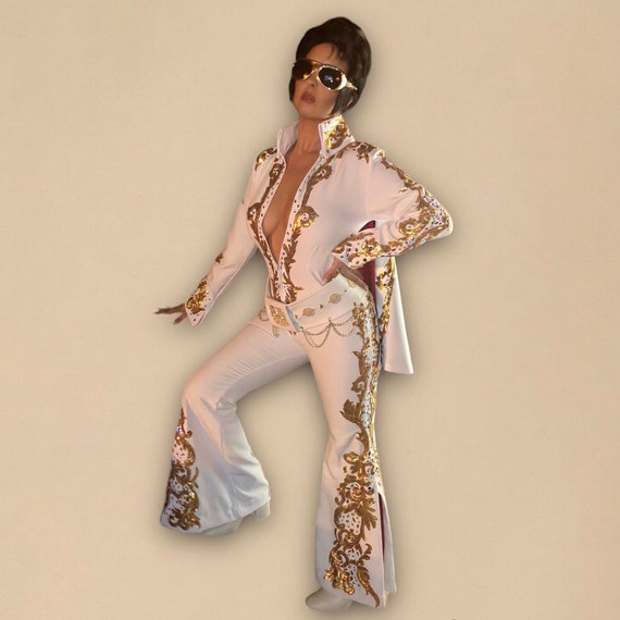 Elvis Presley Ladies Costume Cosplay White Vegas Jumpsuit With - Etsy