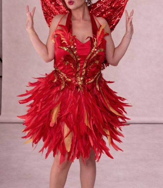 fire fairy dress Girl On Fire Phoenix Monokini Fairy Dance Costume Rave Bra Halloween –  L'Amour Le Allure main image 0