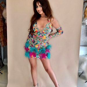 Multi Sequin Feather Dress