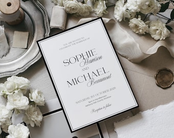 Classic Old Money Wedding Invite Template, Luxury Black White Invitation Photo, Editable Elegant Modern Minimal, DIY Bride Canva WEDK011
