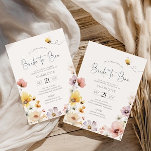 Bride To Bee Bridal Shower Invitation, Editable Brunch Invite, Bachelorette Party Invite, Wildflower Wedding Shower Printable Template BK001