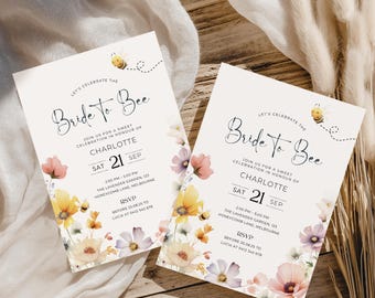 Bride To Bee Bridal Shower Invitation, Editable Brunch Invite, Bachelorette Party Invite, Wildflower Wedding Shower Printable Template BK001