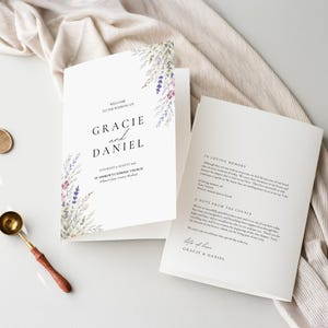 Folded Wedding Program Template, Wildflower Editable Ceremony Booklet, Customisable Order of Service Pamphlet, Canva Download WEDK021