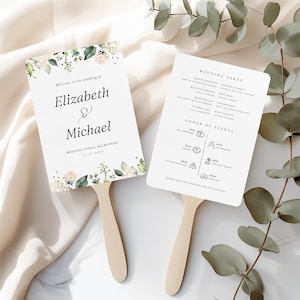 Infographic Wedding Program Fan, Blush Pink Ceremony Program Paddle, Floral Modern Reception Timeline, Printable Download Template WEDK006