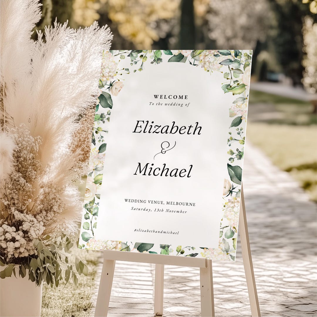 Floral Wedding Welcome Sign Printable, Editable Canva Template (digital ...