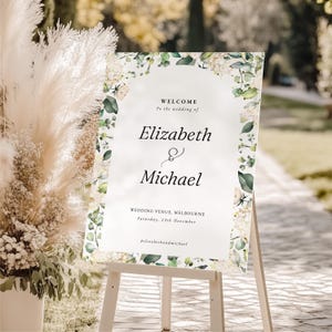 Wedding Welcome Sign Printable, Floral Welcome Sign Template, Editable Welcome Board for Reception, Canva Wedding Entrance Decor WEDK006