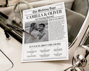 Newspaper Wedding Program Folded, Personalised Wedding Favour Keepsake, Printable Editable Custom Ceremony Booklet Canva DIY Brides WEDK009