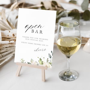 Open Bar Drinks On Us Sign, Printable Wedding Sign, Minimalist Drink Menu, Editable Reception Sign, Alcohol Digital Download Canva WEDK006