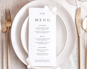 Formal Wedding Menu Template, Elegant Editable Design, Customisable Dinner Card, Instant Download, Menu with Monogram Printable WEDK009