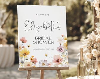 Bride To Bee Bridal Shower Welcome Sign, Editable Bachelorette Party Sign, Wildflower Hens Signage, Template Canva Digital Download BK001
