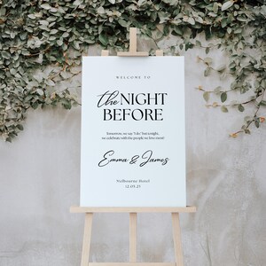 Rehearsal Dinner Sign, Modern Wedding Welcome Sign, Editable Template for The Night Before Celebration, Minimal Digital Download WEDK005