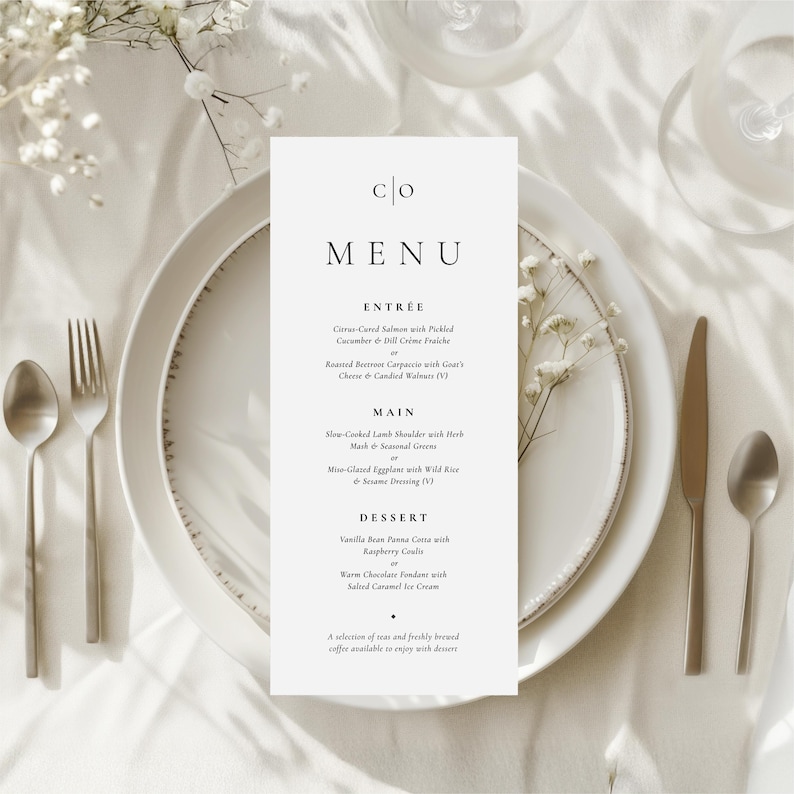 Formal Wedding Menu Template, Elegant Editable Design, Customisable ...