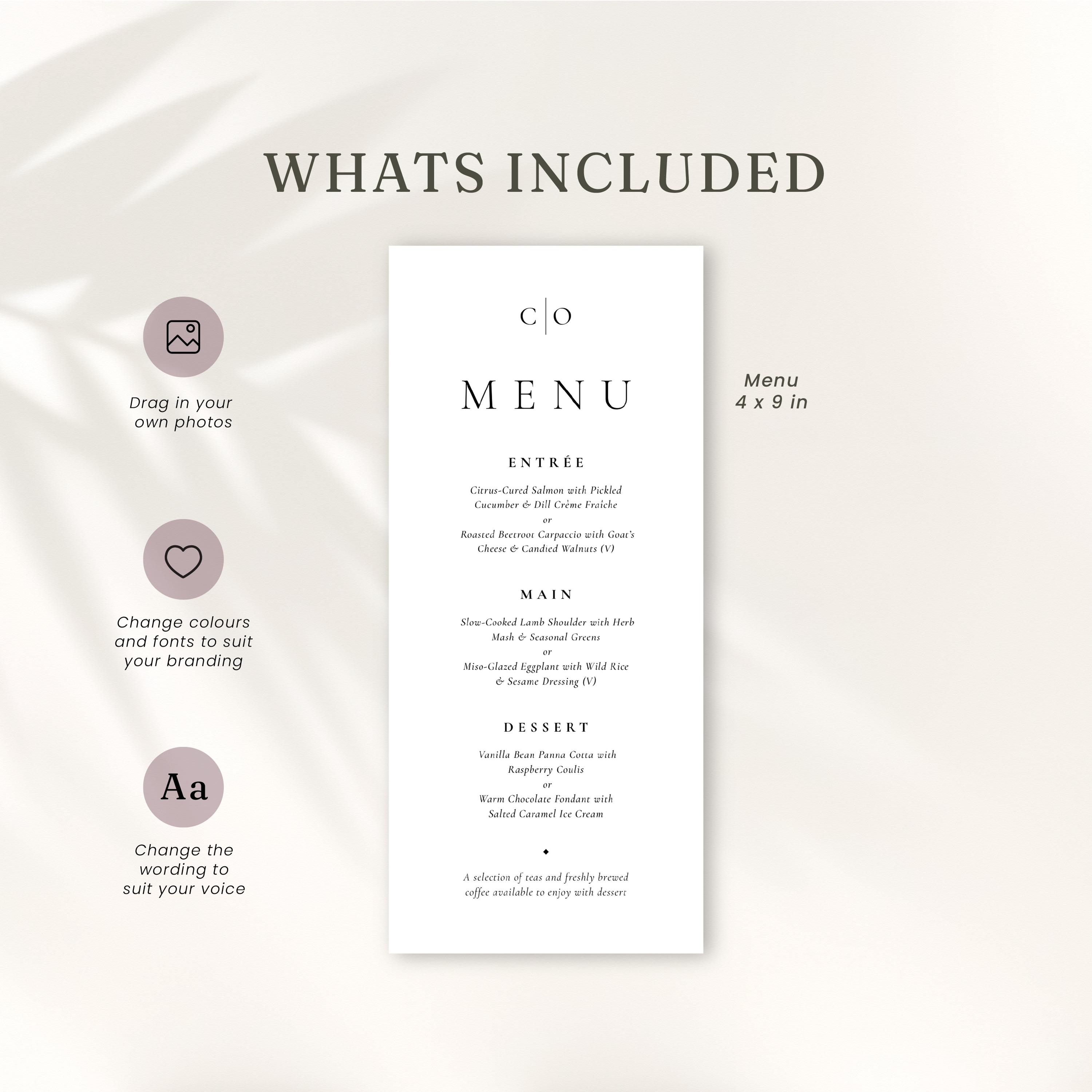 Formal Wedding Menu Template, Elegant Editable Design, Customisable ...