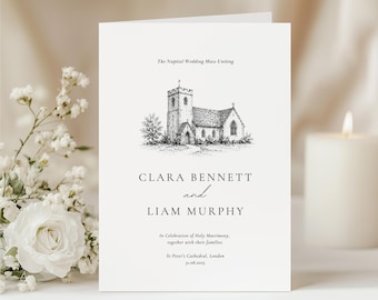 Catholic Wedding Mass Program Template, Editable Folded Religious Mass Booklet, Printable Church Ceremony Order of Service Canva DIY WEDK009