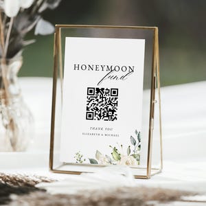 Honeymoon Fund Qr Code Template, Wedding Floral Signage, Wishing Well Signage, Minimal Printable Sign Digital Download Canva WEDK006