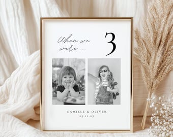 Kinder Foto Tischnummern Hochzeit, Hochzeit Tischnummern mit Baby Bilder, Kinder Fotos Tischnummer Kartenvorlage, Themen Schild WEDK009