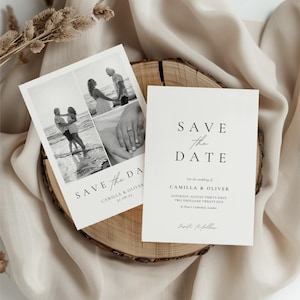 Save the Date Vorlage Doppelseitig, Elegante Hochzeitseinladung, Bearbeitbares Canva Design, Moderne Minimalistische Karte, Sofort Download WEDK009