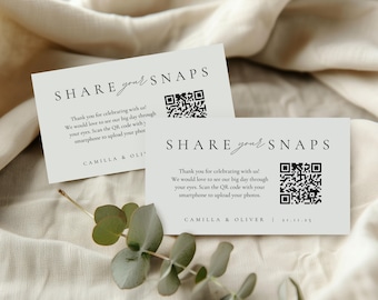 Qr-Code-Karten zum Freigeben von Fotos, Freigeben Ihrer Aufnahmen QR-Visitenkarte, bearbeitbarer Scan zum Freigeben von Fotoalbum, Freigeben Ihrer Snaps Hochzeit Canva WEDK009