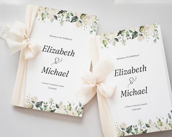 Printable Wedding Programs Booklet Floral, Folded Wedding Program Template, Editable Ceremony Program Customisable Order of Service WEDK006