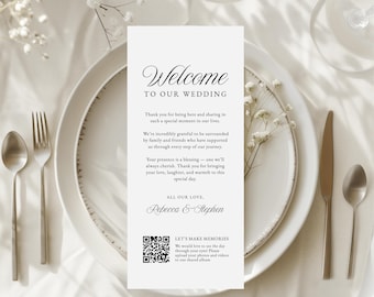 Menu Thank You Note Wedding, Thank You Cards for Wedding Photo QR Code, Welcome Thank You Menu, Editable Wedding Thank You Card WEDK010