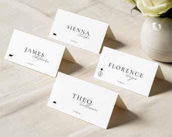 Wedding Placecards With Meal Selection, Name Place Card with Meal Choice Icons, Minimalist Flat Folded Table Template Diet & Food WEDK009