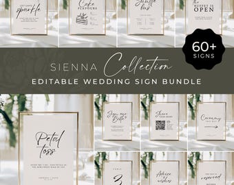 Minimalist Wedding Sign Bundle - 60 Editable Canva Templates, Modern Elegant Reception Signs, Printable Wedding Signage Package WEDK001