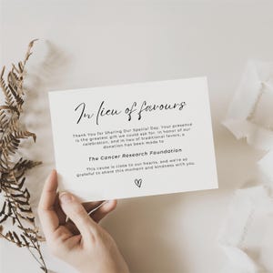 In Lieu of Favors Card, Editable Wedding Donation Template, Printable Charity Sign, DIY Favour Card Instant Digital Canva Download WEDK001