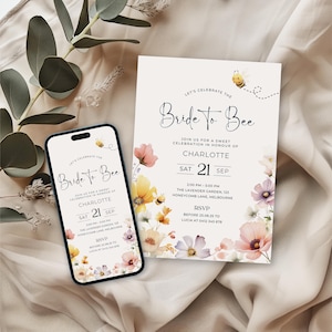 Evite and Printable Bride To Bee Bridal Shower, Garden Bridal Shower Invite, Bachelorette Party Invite, Wildflower Wedding Template BK001